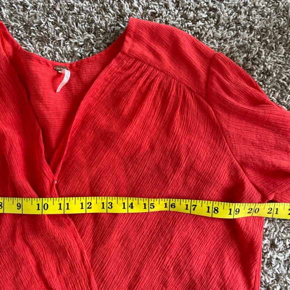 Free People S Red Gauzy Wrap Check On It Blouse Top - Picture 9 of 12